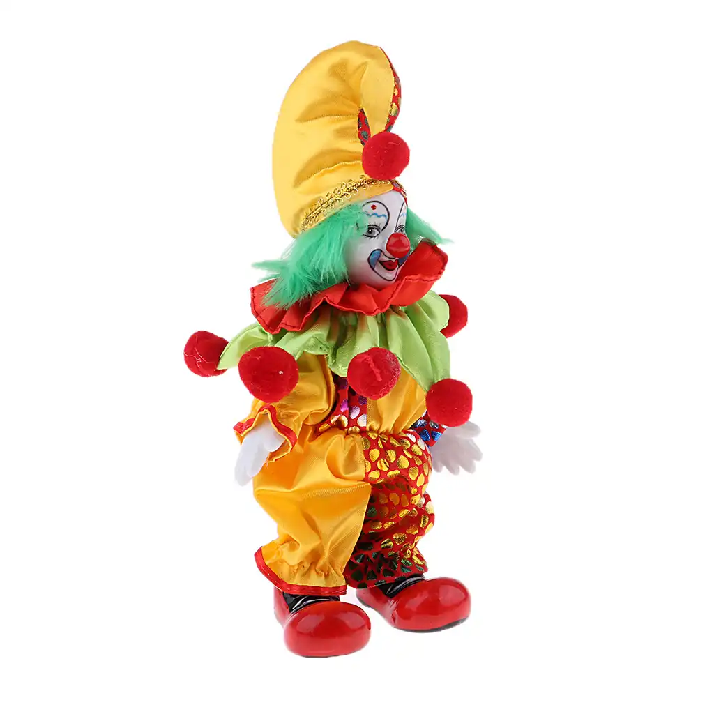 Funny Clown Porcelain Doll in Colorful Costume Christmas Gift Decoration #1