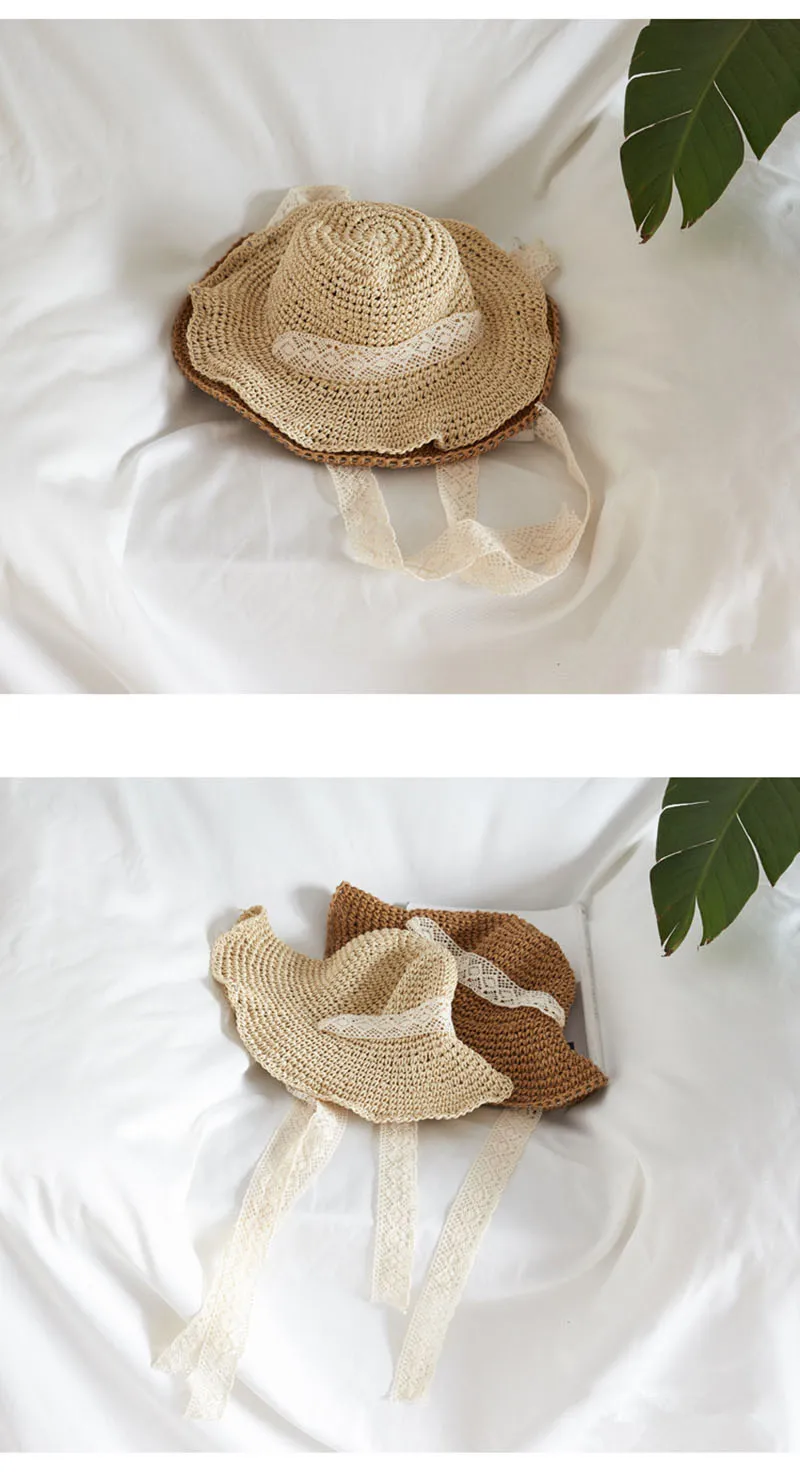 Fashion Women Lace Ribbon Bow Foldable Straw Hat Ladies Wide Brim Floppy Cap Summer Girls Travel Beach Boater Hats CP0262  (4)