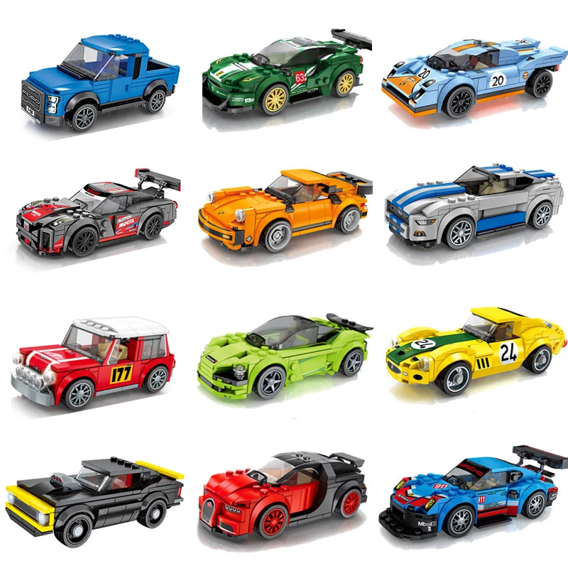 

4 Sets/Lot Compatible Technic Voiture Champion Racing Car Sembo Building Diamon Nano Blocks Bricks Porsches Birthday Gift