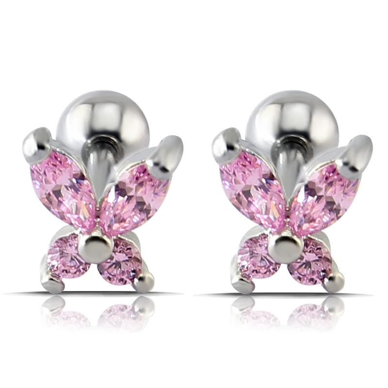 Бабочка для трагус пирсинга Циркон Серьги для ушного хряща ювелирные изделия розовые спиральные украшения для пирсинга Симпатичные серьги-гвоздики для женщин девочек