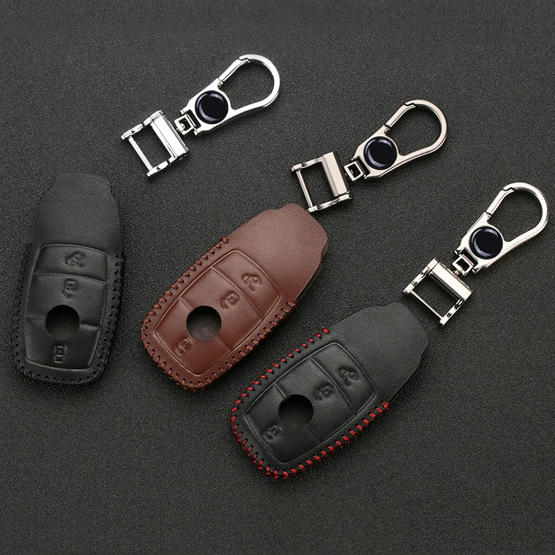 

Genuine Leather Men Car Key Cover Case For Mercedes Benz Key W211 W124 W202 W203 W204 W210 CLA AMG Car Styling Key Ring Holder