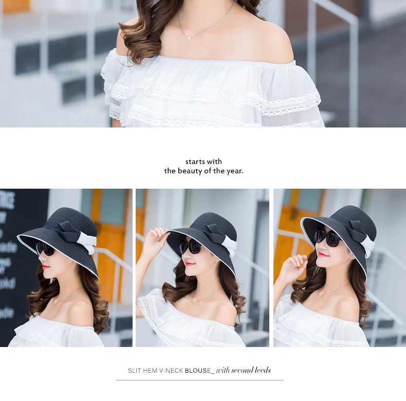 Straw Visor Hat Women Summer Sun Shade Hats Sunscreen Sun Protection Foldable Female Seaside Beach Cap Casual Outdoor Caps H253