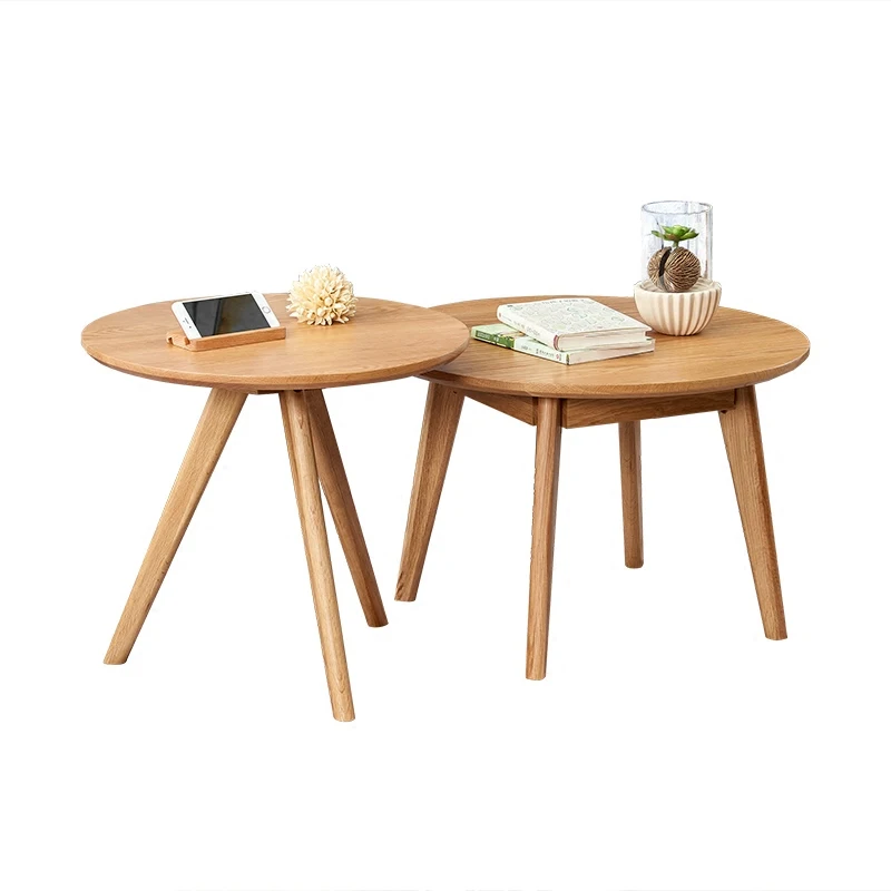 Oak solid wood round coffee table Japanese style living room round log Nordic small apartment combination round table