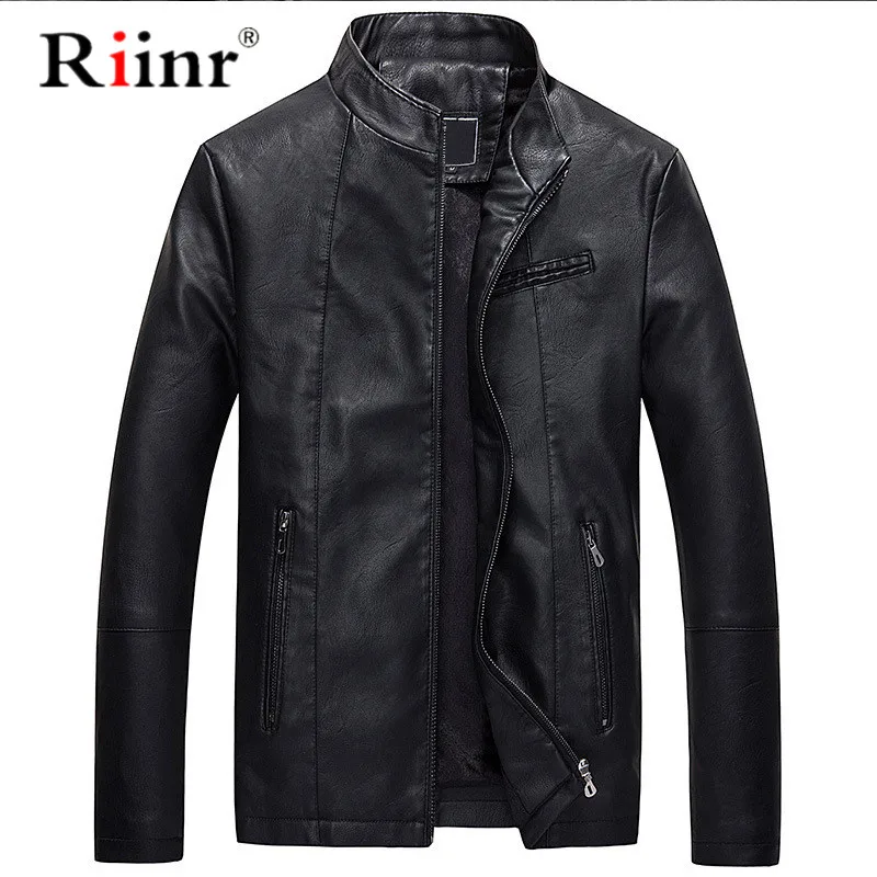 

Riinr 2019 New Winter Arrival PU Leather Jacket Men Autumn Stand Collar Zipper Fashion Men Coat Casual Dress Leather Jacket