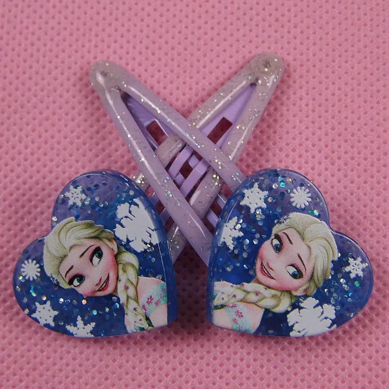 2pcs/lot Cartoon Frozen Heart Shaped Hair Clips Aisha Anna Headdress Children Hair Accessories Dolls clips