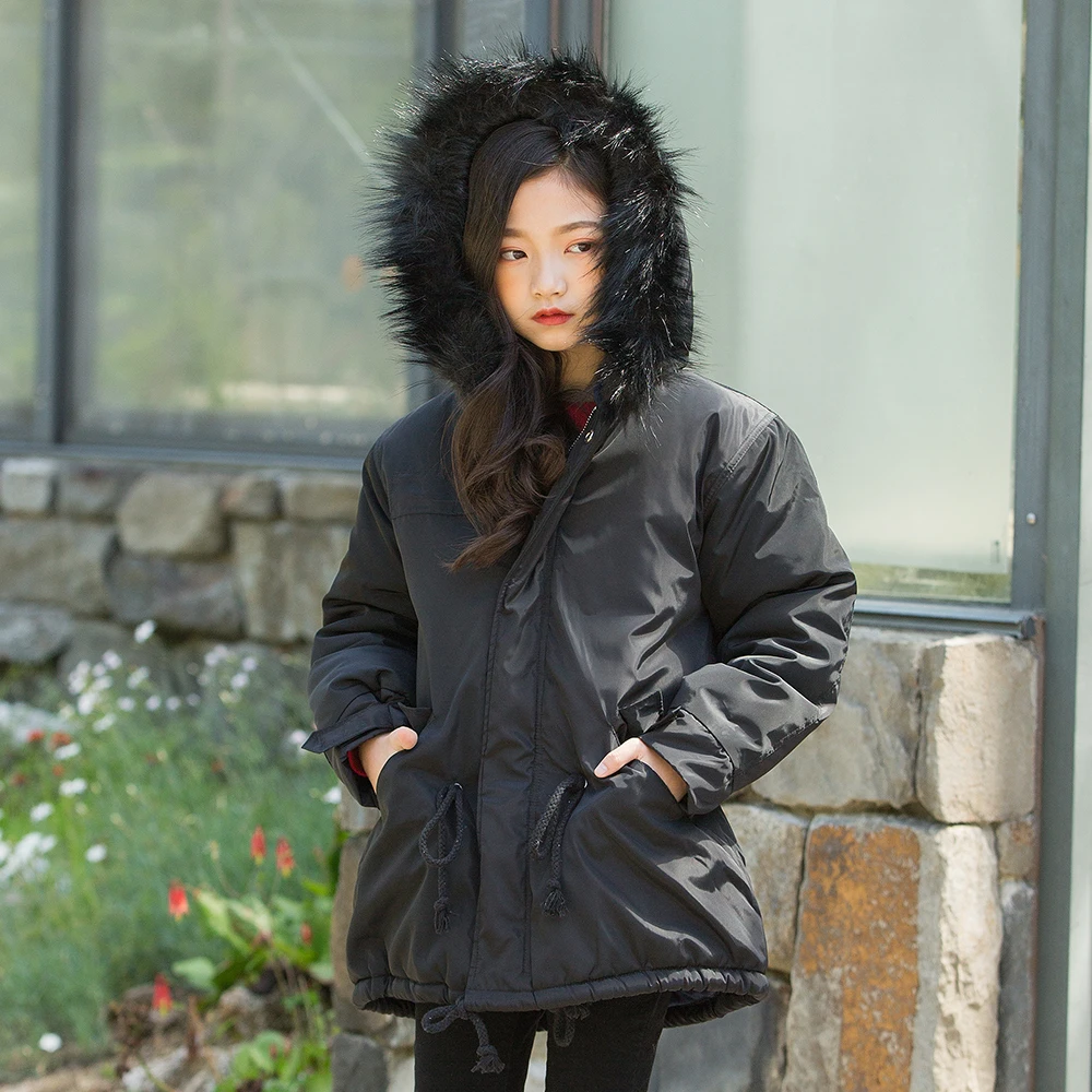 

B-17022 2019 New Fashion Winter Girl Thickened Keep Warm Cotton Jacket Fur-collar Long Coat Children Clothing Kids Outerwear