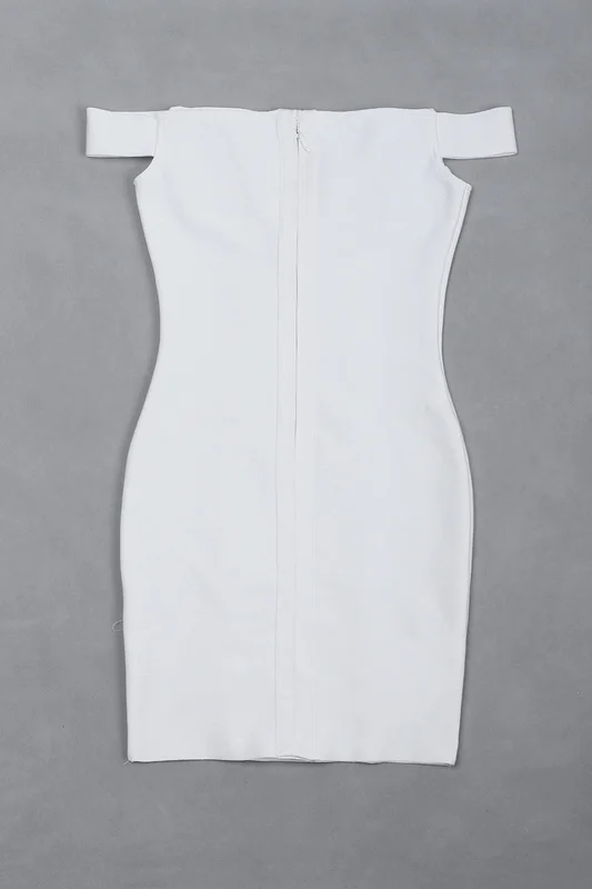 Мода высокого качества белый черный Slash шеи с плеча Bodycon Бандажное платье-коктейль Вечерние платья