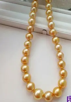 

HUGE 18" 11-12MM GENUINE NATURAL SOUTH SEA GOLD ROUND PEARL NECKLACE NEW
