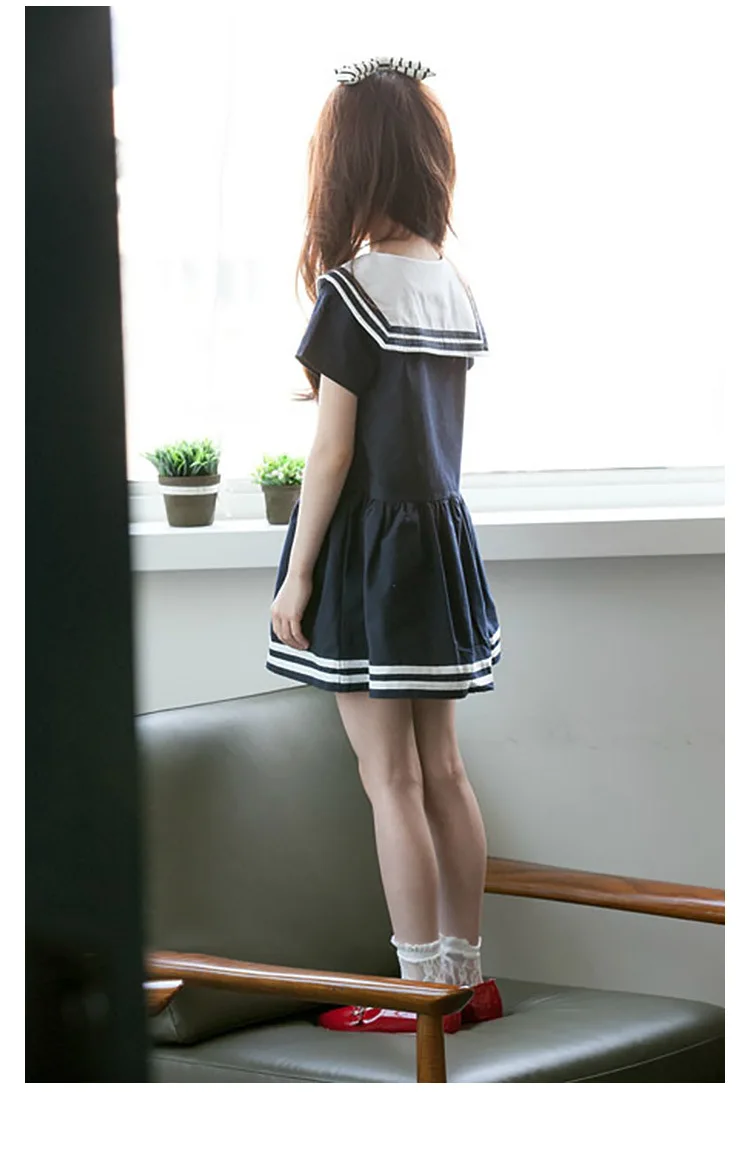 Summer Teen Girls Short Sleeves Cotton Dress Korean Kids Sailor Collar School Clothes Girls Preppy Style Children Clothing- HTB1MwD6PVXXXXc7XFXXq6xXFXXX3