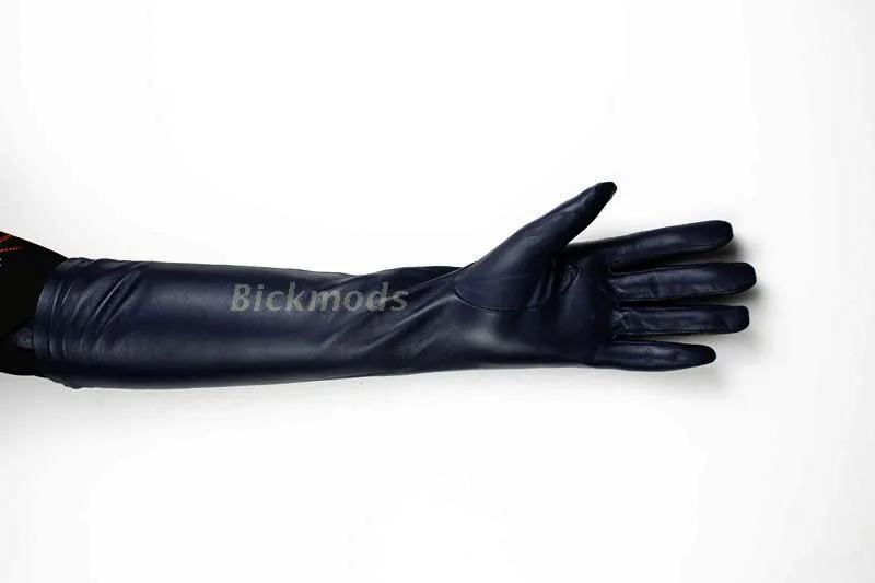 48 см длинные перчатки из овчины, разноцветные кожаные перчатки в стиле конфет, длина до локтя, подкладка с подкладкой, теплые - Цвет: Dark blue