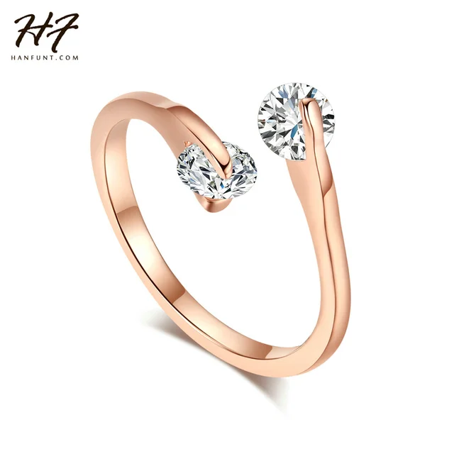 Wedding Ring for Women 5 Items Rose Gold Color Fashion Design Twin Zircon CZ Crystal Engagement Ring for lovers Xmas gift R007