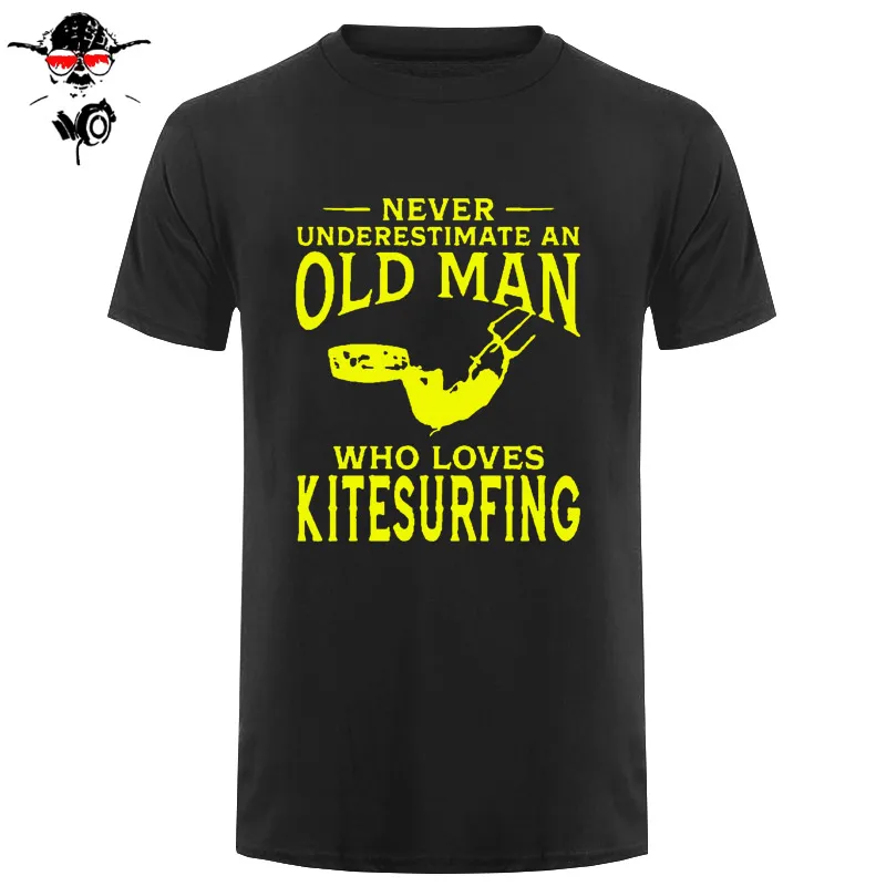 Никогда не недооценивайте старого человека, который любит кайтсерфинга, Мужская забавная футболка, уникальный подарок, подарок, виндсерфинг, сердцебиение, футболка - Цвет: black yellow