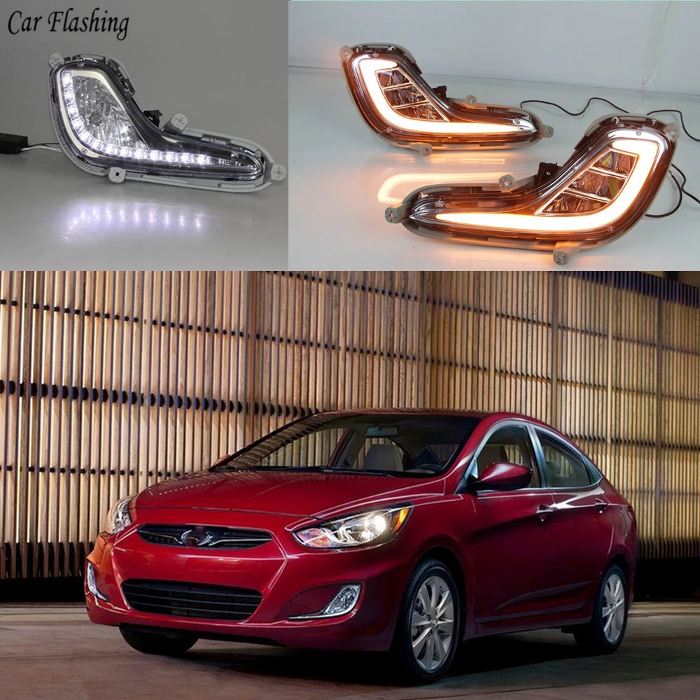 

Car Flashing 1set LED Daytime Running Light Fog Light DRL For Hyundai Accent Solaris 2010 2011 2012 2013 fog lamp cover daylight