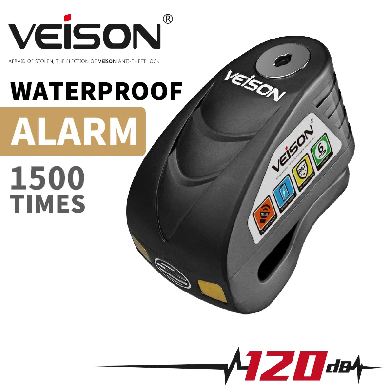 

VEISON Motorcycle Waterproof Anti theft 120dB Alarm Lock Bike Wheel Disc Electric Lock 6mm Pin MTB Warning Security Brake Lock