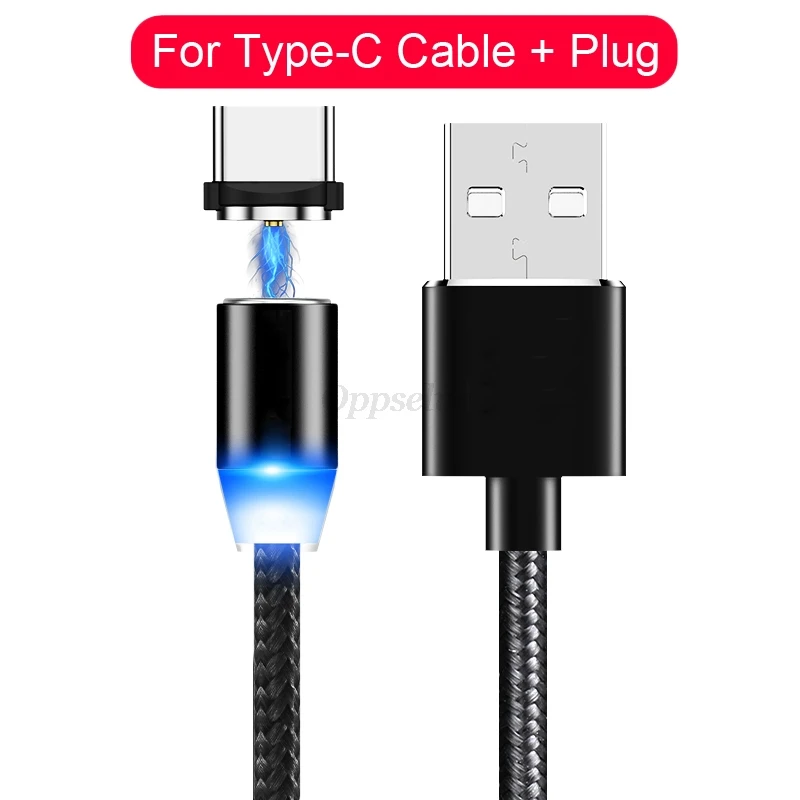 Oppsselve Магнитный кабель Micro USB C адаптер для быстрой зарядки телефона Microusb type-C магнитное зарядное устройство type C для iPhone samsung Xiaomi - Цвет: Black Type C Cable