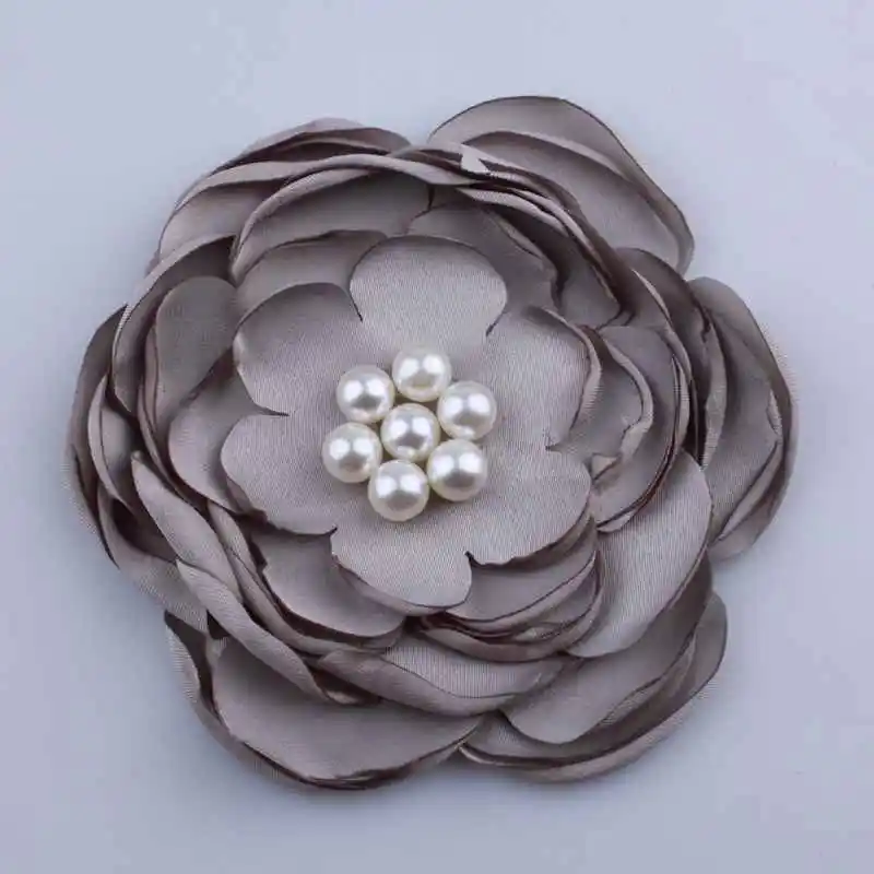 5 шт. 9,2 см Новорожденные сгоревшие цветы на сатиновой ткане с бусинами для повязки на голову шифон цветок для волос аксессуары - Цвет: Grey