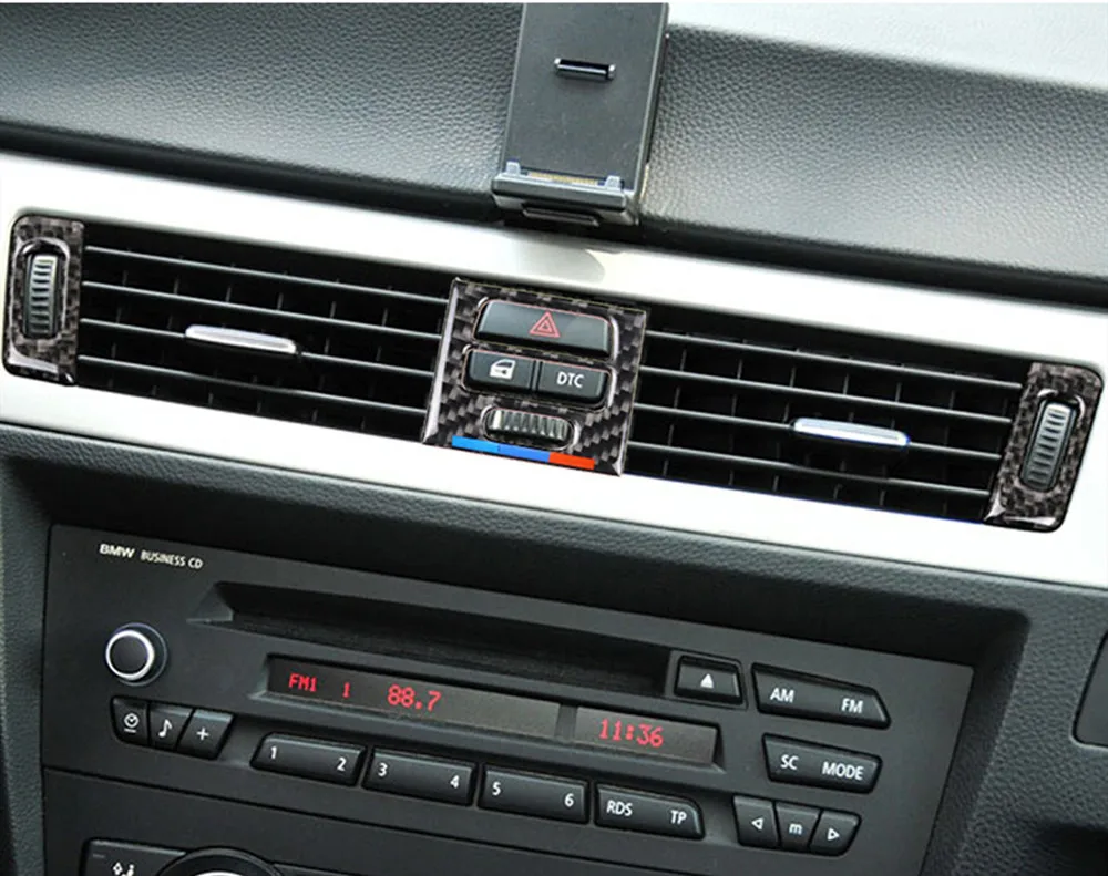 Углеродного волокна салона центральный кондиционер на выходе рамка Декоративные наклейки для BMW E90 E92 E93 3 серии 2005-2012