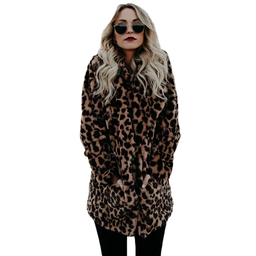 Модная леопардовая женская верхняя одежда из искусственного меха, роскошное пальто из искусственного меха для женщин, осенне-зимняя теплая Повседневная куртка Casaco