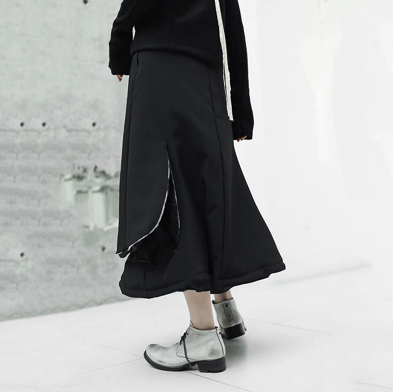 [EAM] новая весенняя юбка с высокой талией, черная, свободная, ярусная, свободная, толстая, с хлопковой подкладкой, женская мода, JK134