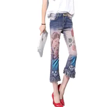 Джинсы Femme Nouveau 3D Джинсы-стретч с 3D Цветы Узор окрашенные брюки-клеш Женские Элегантные Стиль женские джинсовые брюки Jea