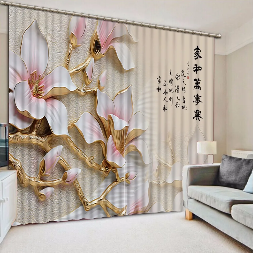 Chinese Curtains lotus printing Curtains For The Living Room Bedroom