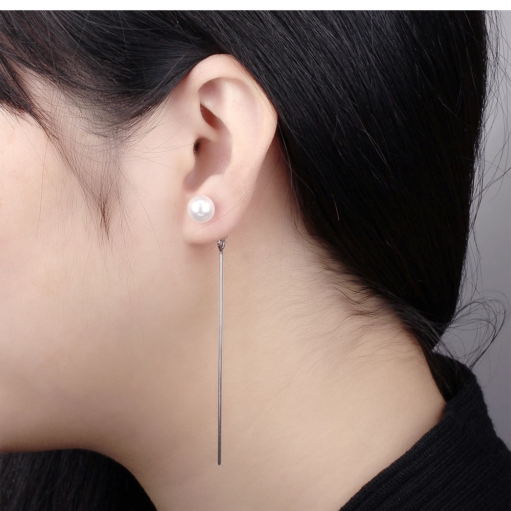 

Drop Earrings Jewelry for Women Fashion Design Stainless Steel Long Earrings Two Color Korean Style