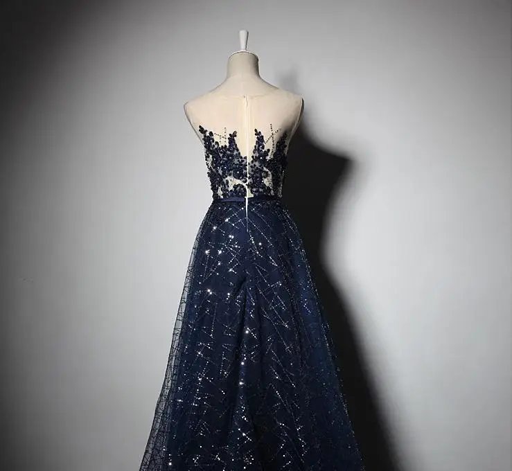 VENSANAC 2018 O Neck Crystals A Line Sequined Long Evening Dresses Lace Party Flowers Sash Sweep Train Prom Gowns VENSANAC 2018 O Neck Crystals A Line Sequined Long Evening Dresses Lace Party Flowers Sash Sweep Train Prom Gowns