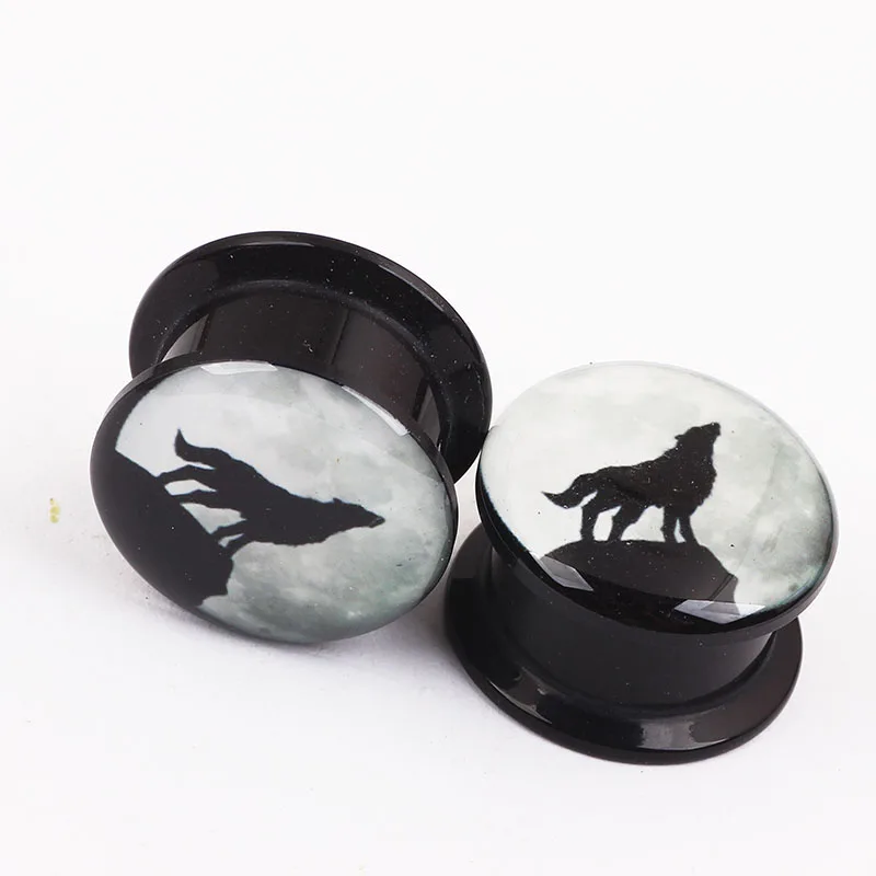 JunlowPY Acrylic custom ear plugs tunnels Night Wolf  piercing body jewelry ear expander gauges Earring kits Flesh tunnel