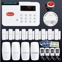 HOMSECUR Wireless Telephone Line Autodial Burglar Intruder Alarm System 4 PIR Door Sensor With Smoke Detector