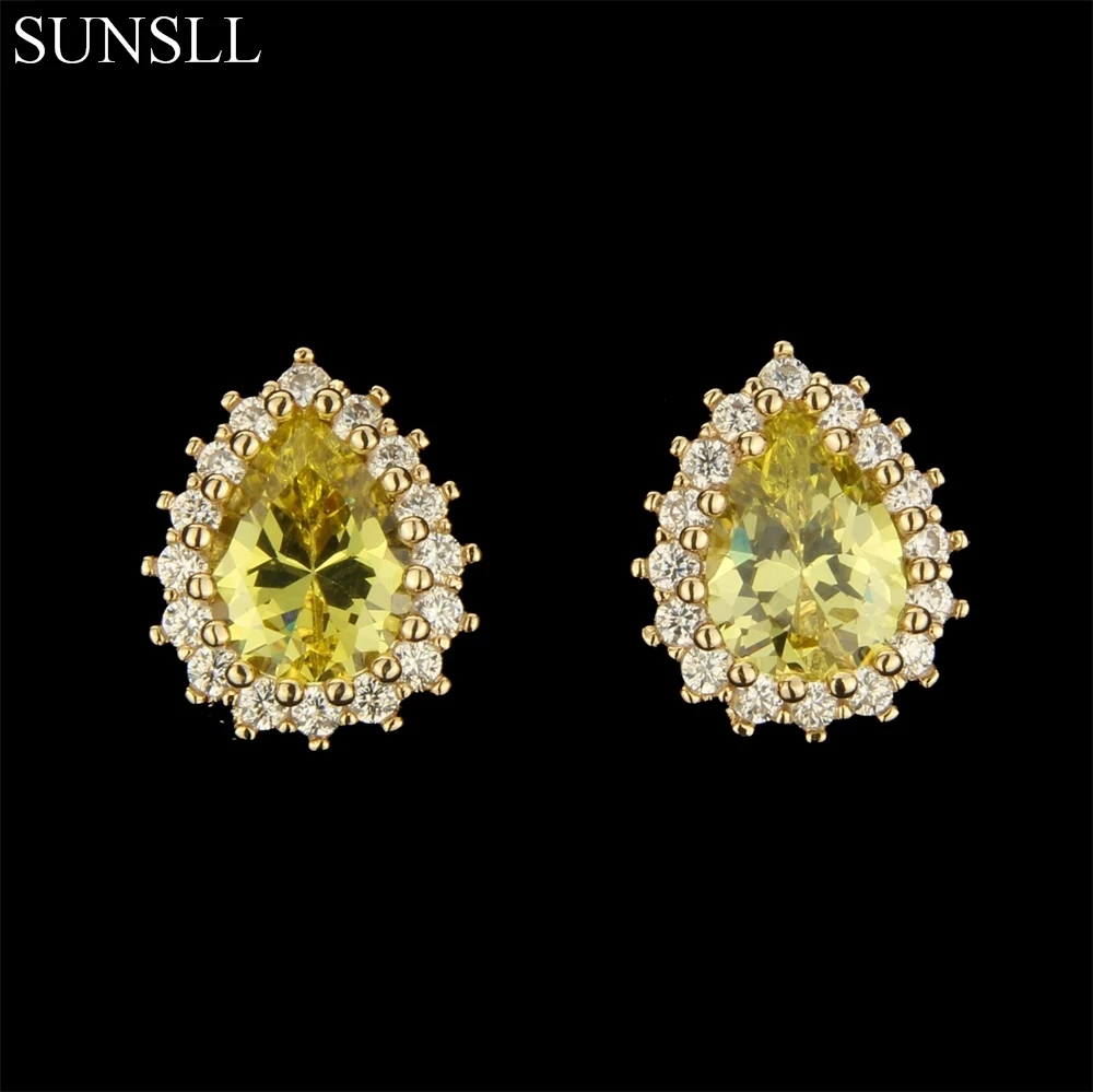 

SUNSLL Golden Color Copper Minimalist Water Drop Yellow Cubic Zirconia Stud Earrings Women's Fashion Party Jewelry CZ Brincos