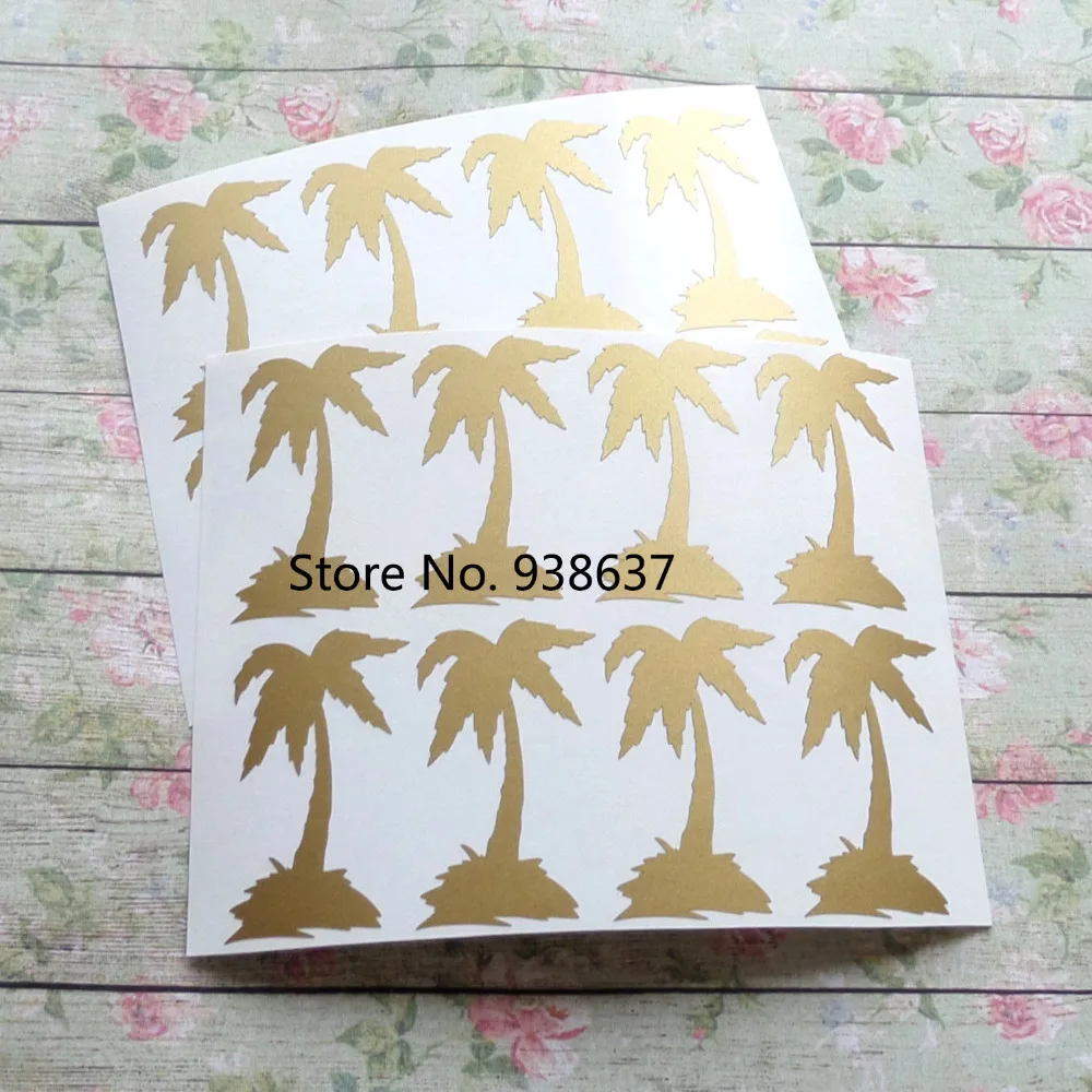 

Gold Palm Tree Stickers Hawaii Theme Party Decoration Tropical Wedding Invitation Seal Removable wallpaper Vinyl Decals ZB184