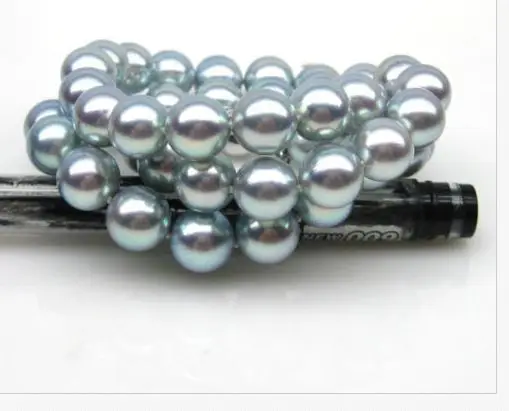 Великолепная AAA9-10mm Южное море круглый серебристо-серый жемчужное ожерелье 1" 925 s