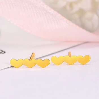 

Solid 24K Yellow Gold Earrings Fashion Women 999 Gold Heart Stud Earrings