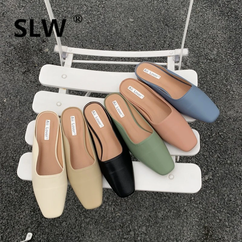 

Women's Slippers 2019 Woman Shoes Luxury Loafers Slides Cover Toe New Designer Soft Sliders Flat Buckle Strap PU Rubber