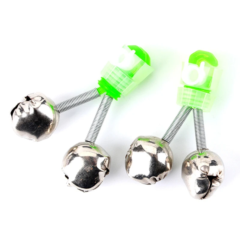 

3 Pcs of (10pcs Fishing Rod Tip Twin Bells Ring Fish Bait Alarm, Green Silver)