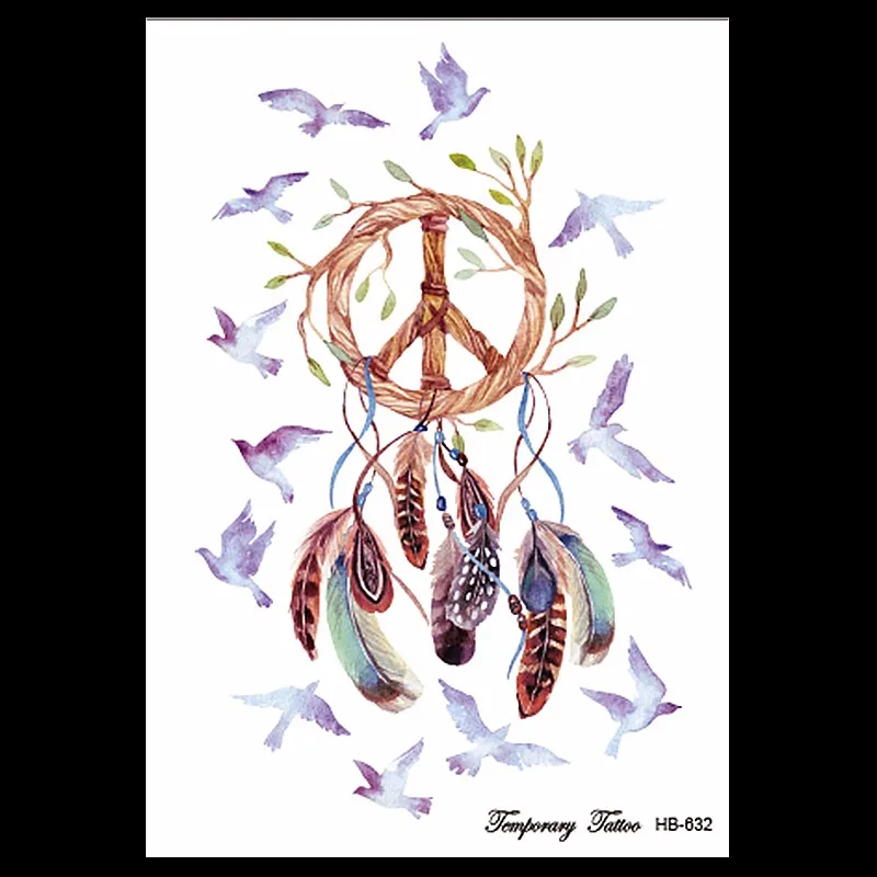 1PC Dreamcatcher Tattoo Peace Bird Feather Temporary Sticker HB632 Indian Dream Catcher Women Henna Body Art Tattoo Sexy Product