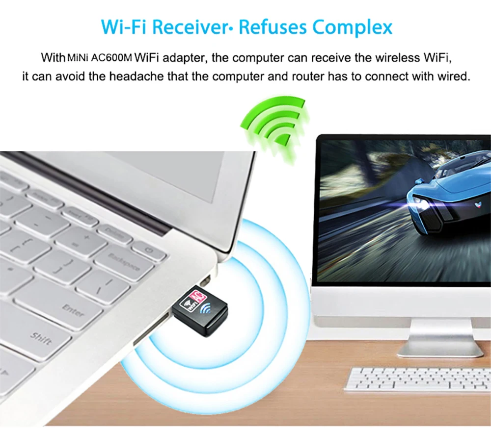 Мини USB WiFi адаптер 600 Мбит/с wi fi Антенна ПК сетевая карта Двухдиапазонная 2,4+ 5 ГГц usb Lan Ethernet приемник 802.11ac wi-fi