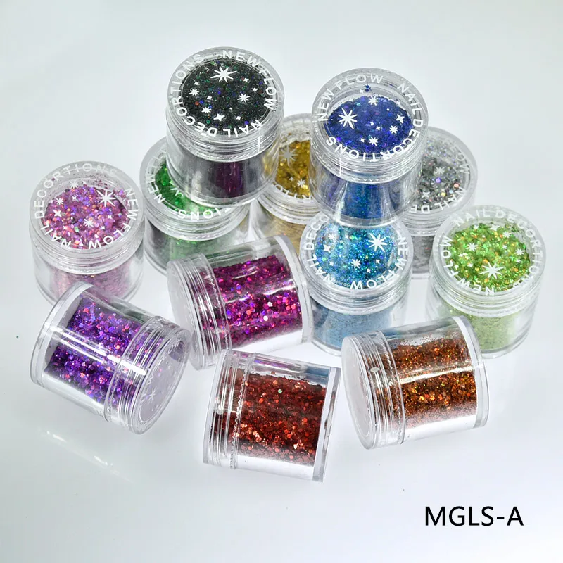 10ml/box Laser Nail Glitter Mixed Holographic Hexagone Nail Sequins Paillettes Nail Art Glitter Sparkles Manicure Dust,12colors