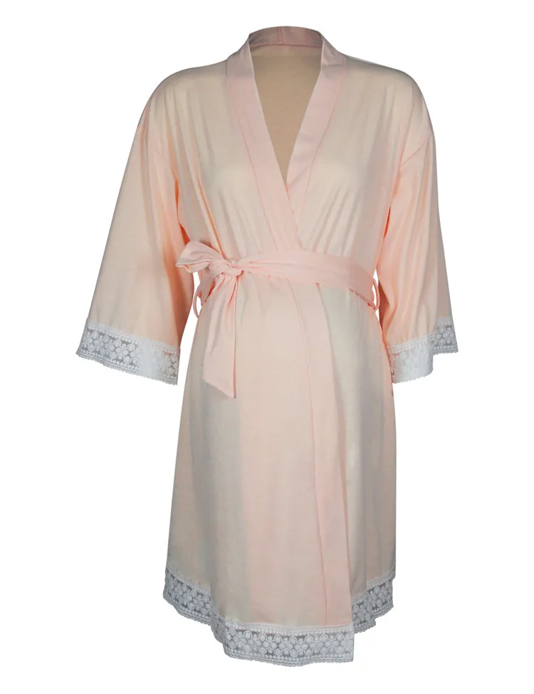 Модные пижамы Лоскутные для беременных пижамы три четверти рукавами платья халат с поясом для беременных женщин одежда
