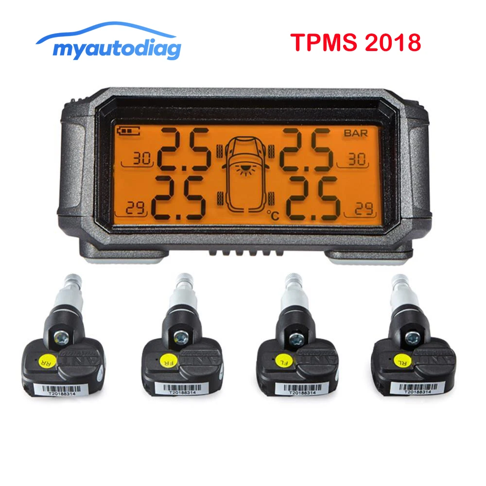 

Solar Power USB TPMS Car Tire Pressure Monitoring System LCD Display 4 External Sensors for VW Toyota SUV Temperature Warning