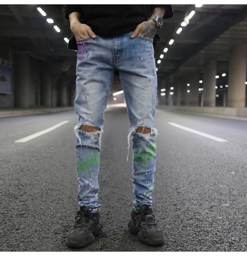 Moda uomo jeans graffiti con inchiostro Spray jeans skinny da uomo jeans in  denim elasticizzato Jeans con stampa Graffiti|Jeans| - AliExpress