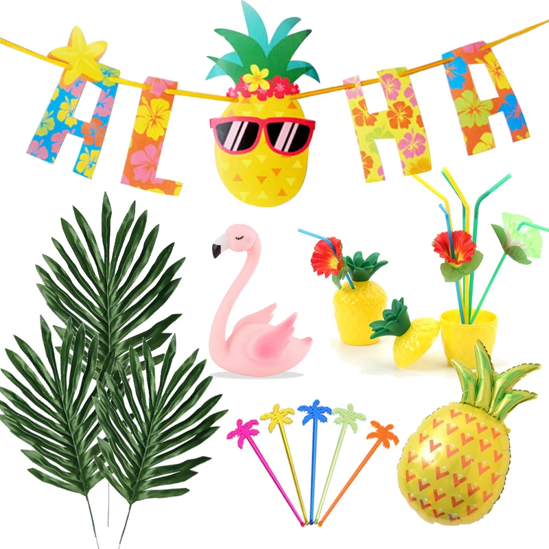 

Hawaii Party Luau Flamingo Decoration Pineapple Aloha Bunting Banner Wedding Birthday Summer Hawaiian Tropical Party Decor