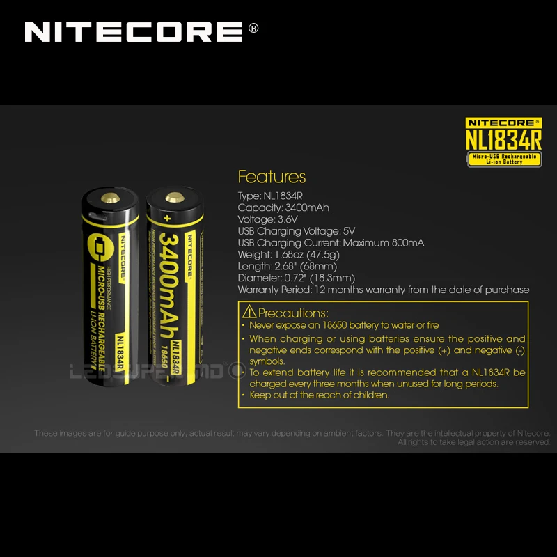 Горячая распродажа Nitecore NL1834R 3400mAh Micro USB 18650 литий ионная аккумуляторная батарея с