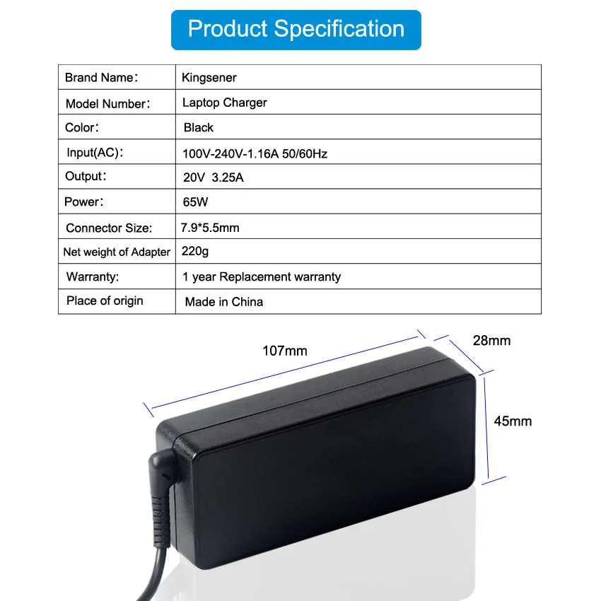 Kingsener 65 Вт 20В 3.25A адаптер ноутбука Зарядное устройство для lenovo Thinkpad T400 T410 T420 T420s T500 T520 T530 E545 T61 ADLX65NCT2A