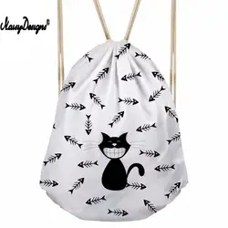 Для женщин шнурок мешок дети с рисунком кота рюкзак для девочек милый Комплект чехол Мода Sac Licorne