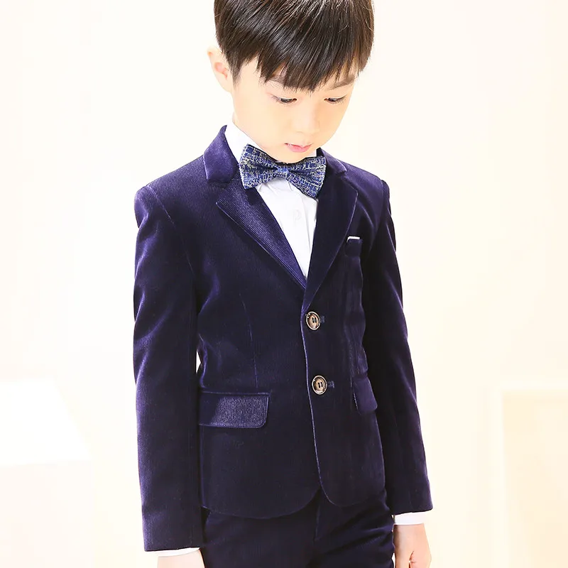 

Boys Suit Blazers Set Children Host Piano Show Performance Costume Autumn Winter Gold Velvet Thick Wedding Flower Boys Suit Set