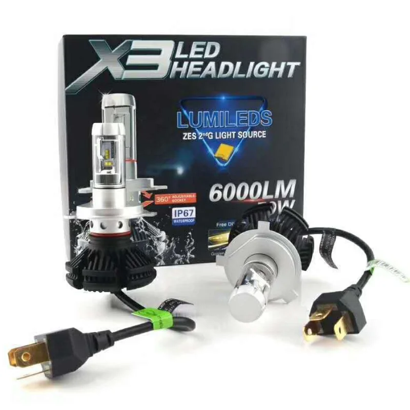 

YY X3 led headlight Bulbs 50W 6000LM H4 H7 LED Car Headlamp 3000K/6500K/8000K ZES Chip H1 H3 H11 9005 HB3 9006 HB4 fog Lamp Auto
