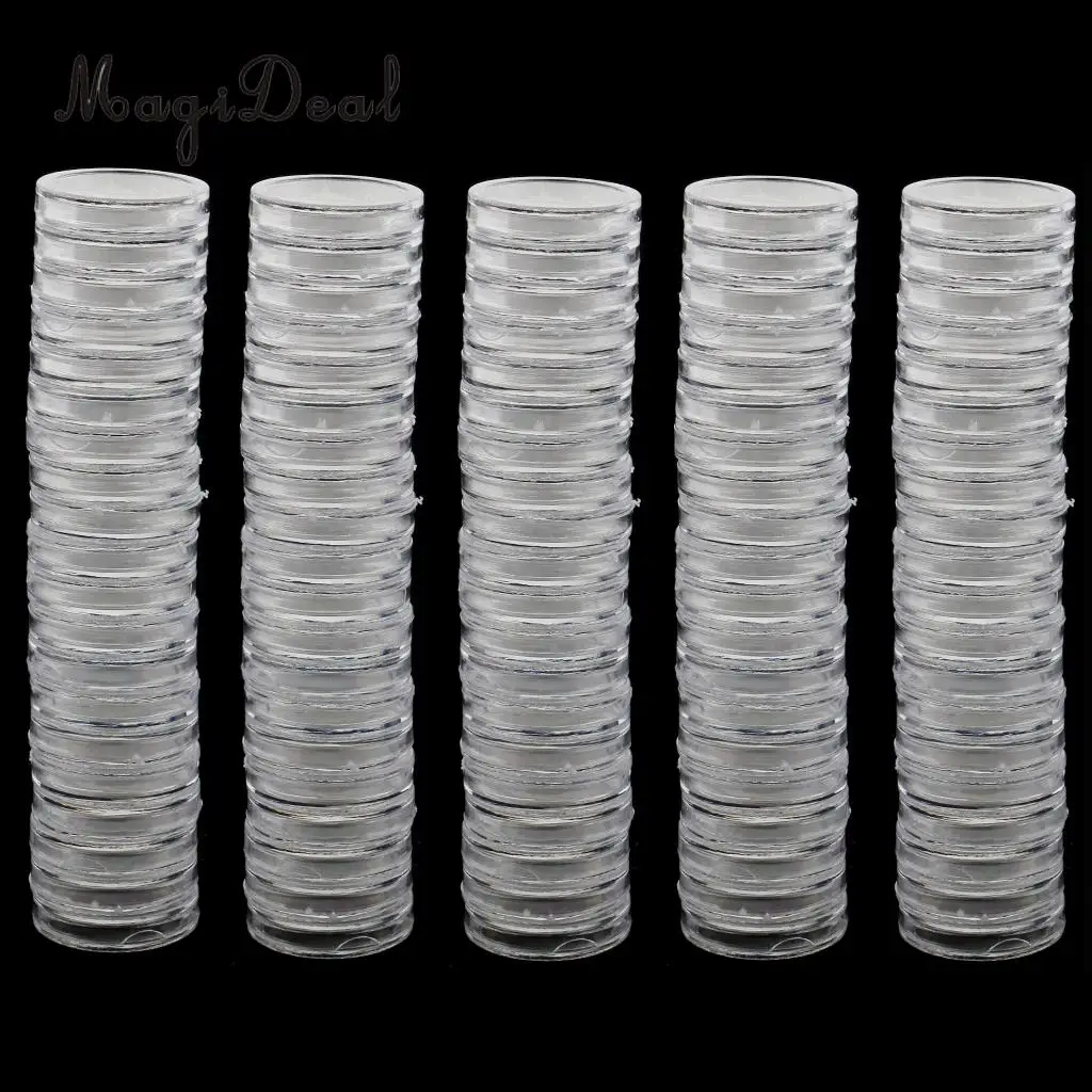 MagiDeal 100pcs/Lot Clear Round Plastic Coin Capsules Container Storage Holder Case 19mm/22mm/28mm/30mm/37mm/38mm