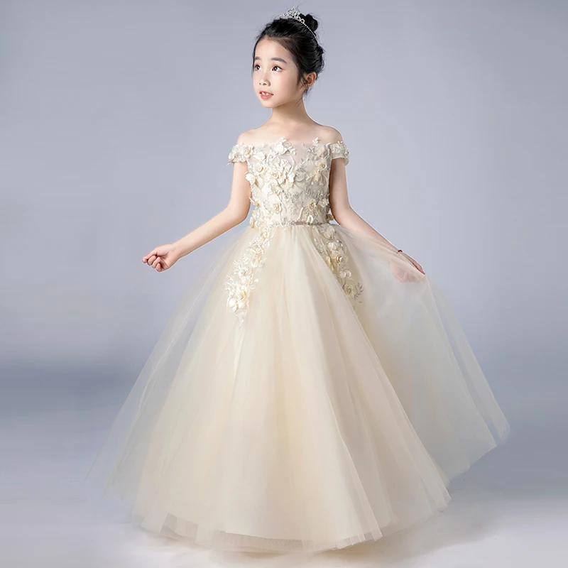 2018 Summer New Luxury Children Girls Champagne Color Birthday Wedding