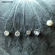 Новинка, модное квадратное ожерелье из искусственного жемчуга, циркония, циркония, невидимое прозрачное женское ожерелье с леской